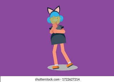 Halloween characters - An illustration of a girl with a cat costume want to puke. This character illustration can use as a sticker also.