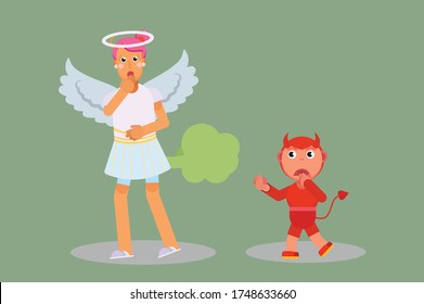 Halloween characters - An illustration of a girl farts with an angel costume. This character illustration can use as a sticker also.
