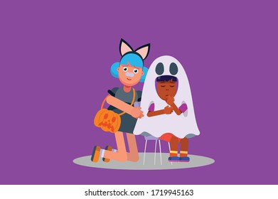 Halloween characters - An illustration of a girl who pities her friend. This character illustration can use as a sticker also.