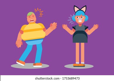 Halloween characters - An illustration of a girl who scolded a fat boy. This character illustration can use as a sticker also.