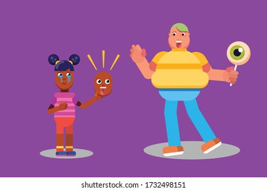 Halloween characters - An illustration of a sad little kid and a cheerful boy. Halloween costumes. This character illustration can use as a sticker also.