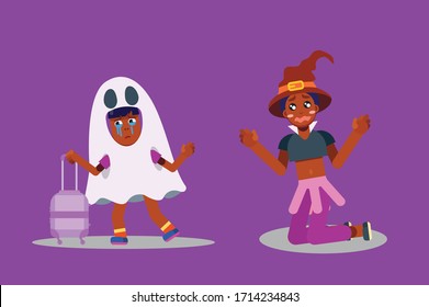 Halloween characters - An illustration of a sad separation between girls. This character illustration can use as a sticker also.