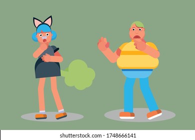 Halloween characters - An illustration of a weird girl with a cat costume and nausea friend. This character illustration can use as a sticker also.