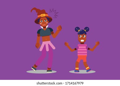 Halloween characters - An illustration of a witch who was scolded by a little girl. This character illustration can use as a sticker also.