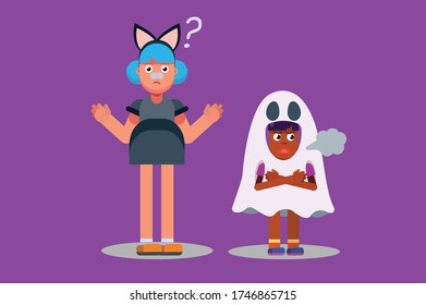 Halloween characters - An illustration of a wondering girl and a cranky kid. This character illustration can use as a sticker also.