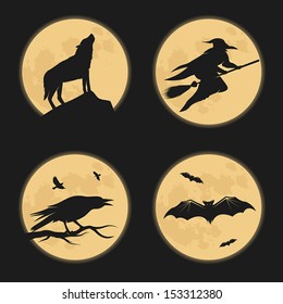 Halloween characters moonlight silhouettes