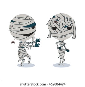 halloween characters, Mr. and Mrs. Mummy on white background