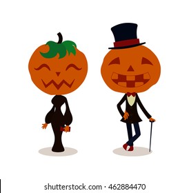 halloween characters, Mr. and Mrs. Pumpkin on white background