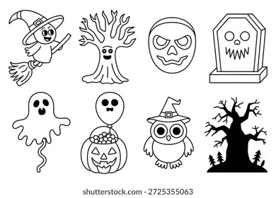 Caracteres e objetos do Halloween vassoura