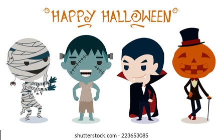 Halloween characters on white background