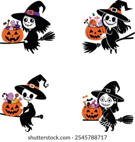 Personagens de Halloween em um fundo branco