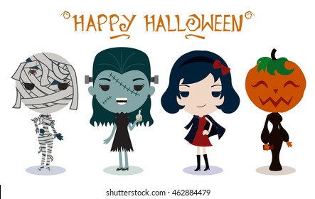 Halloween characters on white background