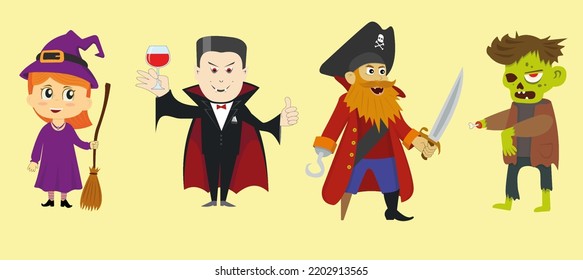 halloween characters pack withe drakula with pirat and zombie