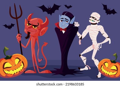 halloween characters and pumpkins, design