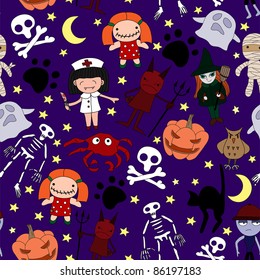 Halloween characters seamless pattern