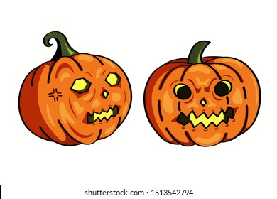 Halloween Characters Set. Angry Pumpkins Illustration Design