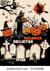 Halloween Characters Set. Vector illustration.