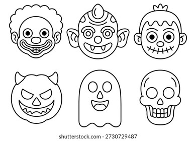 Halloween characters spooky faces scary ghost
