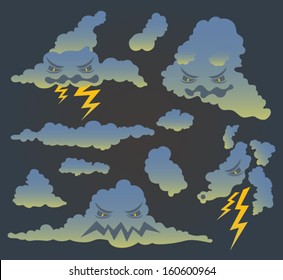 Halloween Characters Storm And Rain Clouds Set On A Blue Sky Background Vector Illustration