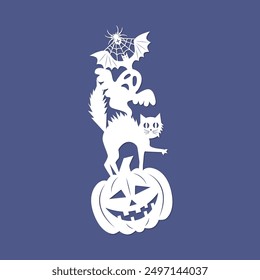 Halloween characters. Template for laser cutting from paper, wood, cardboard, metal. For design of Halloween decorations, cards, greetings, stickers, stencils, scrapbooking, etc. Vector