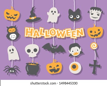 Halloween characters that can be hung on a spider thread.