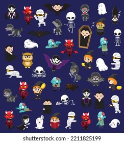 Halloween Characters Various Cute Cartoon Dracula Vampire Bat Owl Mummy Skeleton Devil Werewolf Zombie Ghost