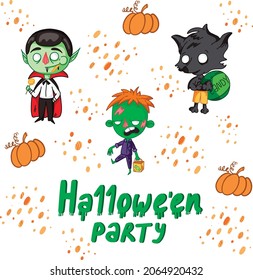 Halloween characters, vector monster set