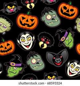 Halloween Characters vector pattern in black background