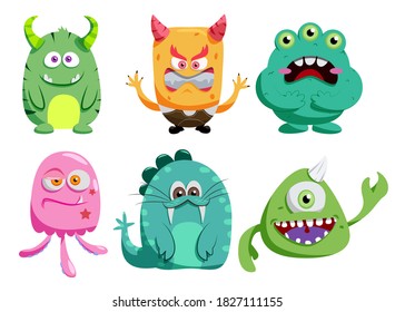 Halloween characters vector set. Halloween character like devil, zombie and monsters isolated in white background for horror icon cartoon collection design. Vector illustration 