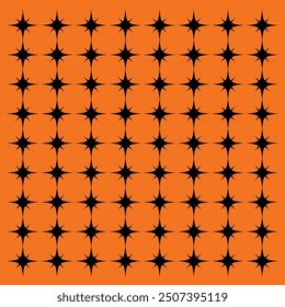 Halloween Checkerboard Seamless Patterns Set. Retro Groovy Grid Background in 1970s Style. Y2K Wavy Print in Orange and Black Colors for Textile, Wrapping Paper, Wallpaper, Web Design and Social Media