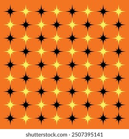 Halloween Checkerboard Seamless Patterns Set. Retro Groovy Grid Background in 1970s Style. Y2K Wavy Print in Orange and Black Colors for Textile, Wrapping Paper, Wallpaper, Web Design and Social Media
