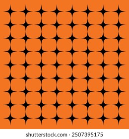 Halloween Checkerboard Seamless Patterns Set. Retro Groovy Grid Background in 1970s Style. Y2K Wavy Print in Orange and Black Colors for Textile, Wrapping Paper, Wallpaper, Web Design and Social Media