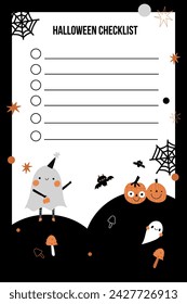 Halloween checklist text planner cute childish nursery illustration for notebook notes, wallpaper template cover page schedule