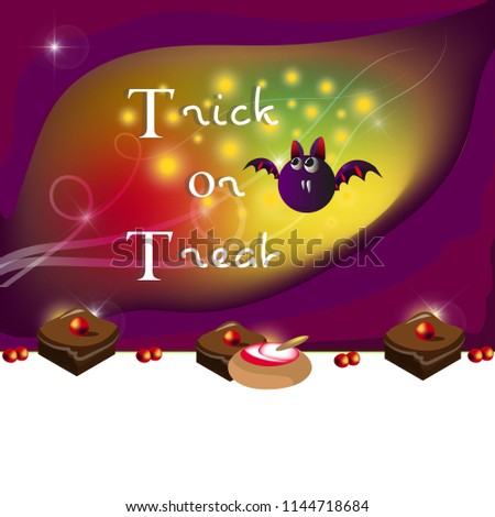 Halloween, cherry chololate cake, trit or trit design for holiday greeting card, banner, poster: Vector illustration
