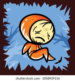 halloween chibi kids with pumpkin mask and orange track suit  logo simple icon design illustration