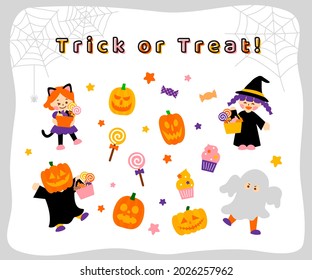 Halloween and Children in Costume Illustration Set