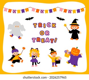 Halloween and Children in Costume Illustration Set