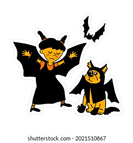 Halloween. Children in Halloween costumes. Halloween kids. Children in bright costumes .Bright characters for postcards, invitations