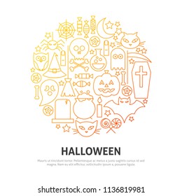 Halloween Circle Concept. Vector Illustration of Outline Design.