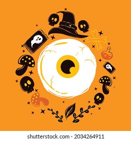 Halloween Circle Frame background vector illustration.