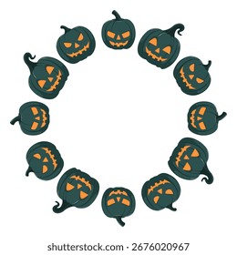Moldura de círculo de Halloween com abóboras. Elemento de design para decorações de outono, banner, convite, cartaz. Ilustração isolada de vetor 