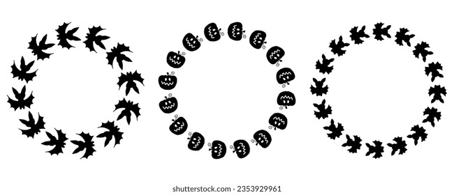 Halloween circle frames collection with flying bats and pumpkins. Great design for any purposes. Isolated vector illustration.