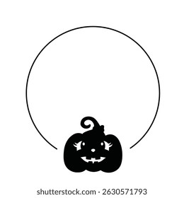 Halloween circular silhouette black frame with pumpkins.