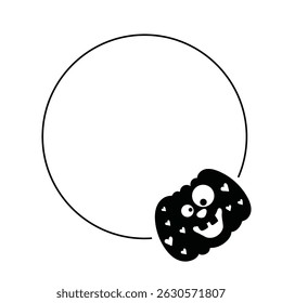 Halloween circular silhouette black frame with pumpkins.