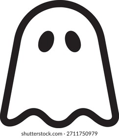 Halloween Classic White Ghost Shape Signo Símbolo Icono Concepto de diseño Ilustración vectorial de un personaje de dibujos animados bordes redondeados Dos ojos ovalados y una sábana que fluye como cuerpo Logo flotante de la víspera de Halloween