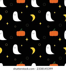 Halloween clip art cartoon with graphic element seamless pattern background for illustration, poster, festival, banner 