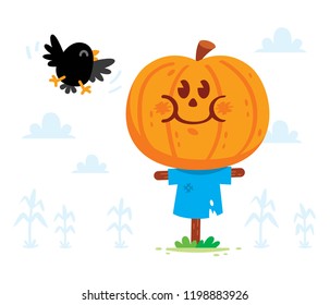 Halloween Clipart! Cute and sweet scarecrow with a pumpkin head have a crow friend. 100% vector layered file.