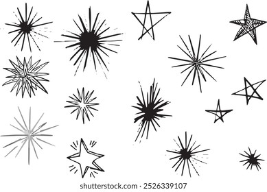 Halloween Clipart doodle shine star ink minimalismus Set einfache handzeichnung objekt design element seeigel cartoon explosion symbol. Abstraktes Symbol für Dekoration Neujahr Blitz Bang Bengal Feuer Bürste