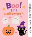Halloween clipart, icon, element vector. Happy Halloween card vector. Halloween party invitation card, party posters, social media post. Halloween pumpkin jack o lantern, Spooky ghost. 