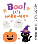Halloween clipart, icon, element vector. Happy Halloween card vector. Halloween party invitation card, party posters, social media post. Halloween pumpkin jack o lantern, Spooky ghost. 